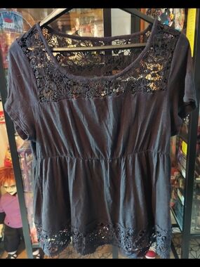torrid Black Lace Yoke Peplum Blouse